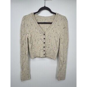 Pilcro Cardigan Sweater Cable Knit Button Front Cropped Sz XS  Ivory Speckled